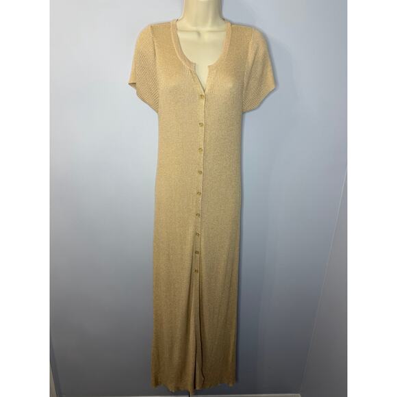 Muche & Muchette Gold Metallic Button Front Maxi Dress Beach Vacation XS/S - Picture 1 of 11